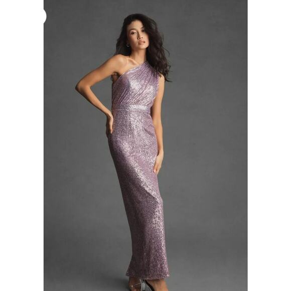 B47 Mac Duggal Sequined Ruched One Shoulder Gown Dress 6 Sparkly Y2K Glam